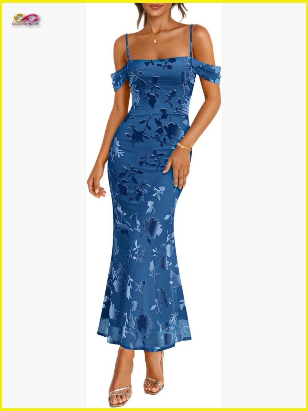 Summer Floral Sleeveless Bodycon Maxi Dress Spaghetti Strap Mesh Wedding Guest